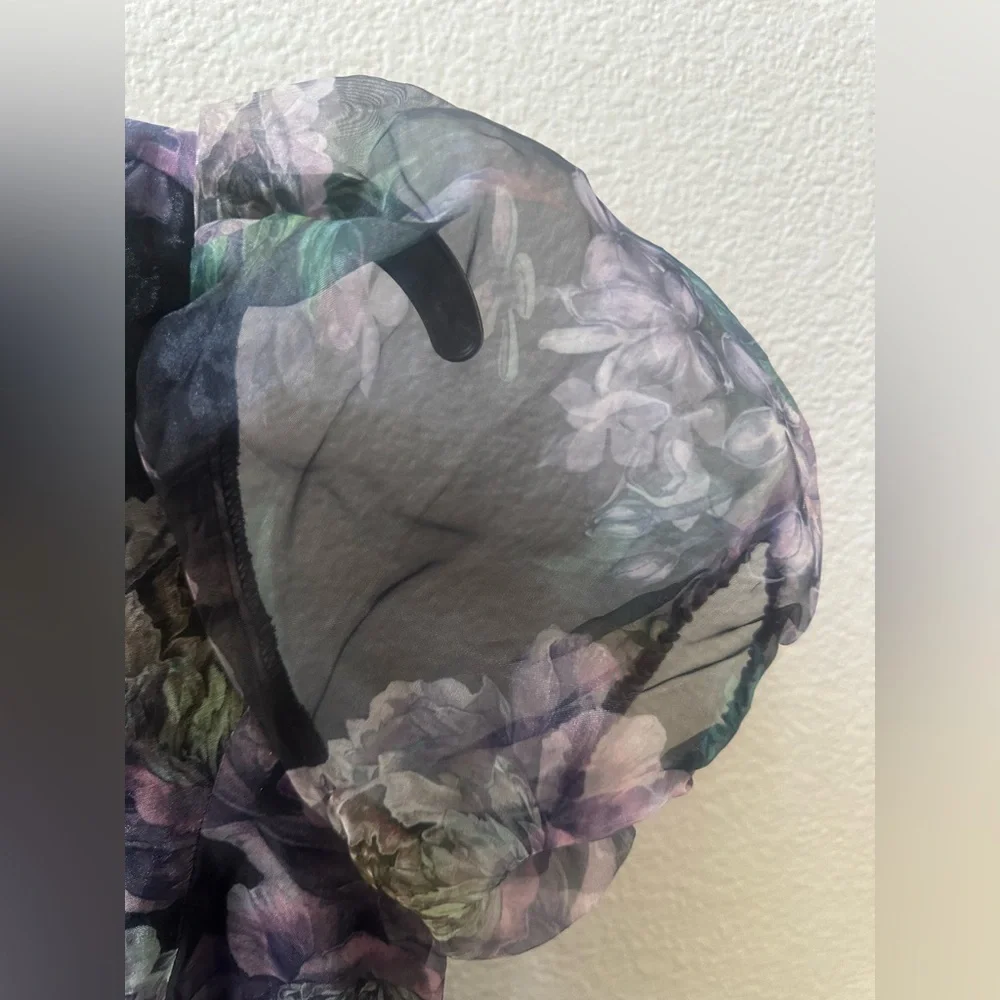 Lulus Exceptional Fate Black Floral Organza Puff Sleeve Mini Dress women’s S - Picture 6 of 9